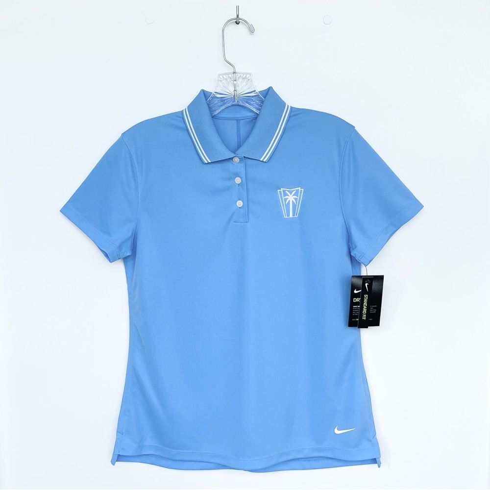 Nike Golf Polo Shirt Ladies  S Dri Fit Technology Logo Blue Standard Fit - Picture 6 of 14
